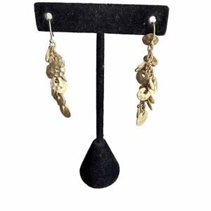 Hammered Gold Medallion Disc Dangle Drop Earrings